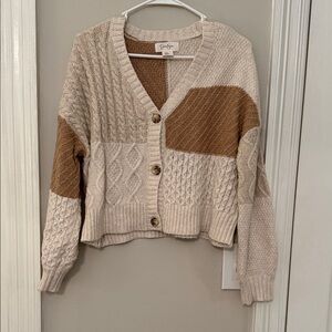 Jessica Simpson Cream and Brown Patchwork Cardigan